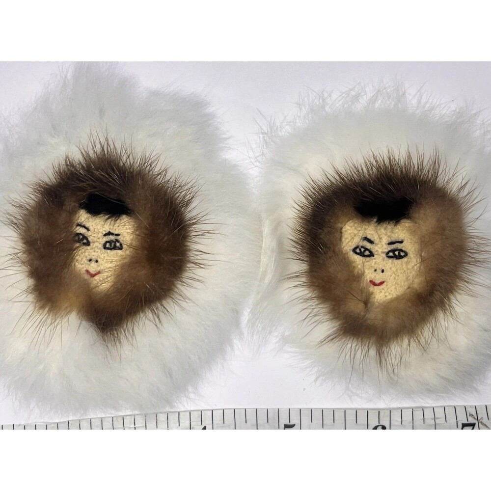 ✨ Vintage 1952  Alaska Native American Fur Face Brooch Set – Original Box ✨